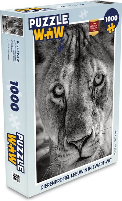 Puzzel Dierenprofiel leeuwin in zwart-wit - Legpuzzel - Puzzel 1000 stukjes volwassenen