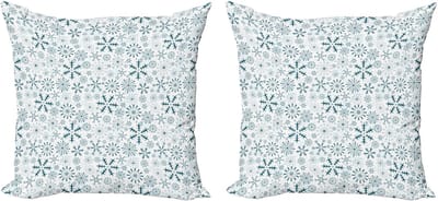 ABAKUHAUS Winterkussensloopset (2 stuks), Merry Xmas Snowflakes, 45 cm, turquoise wit