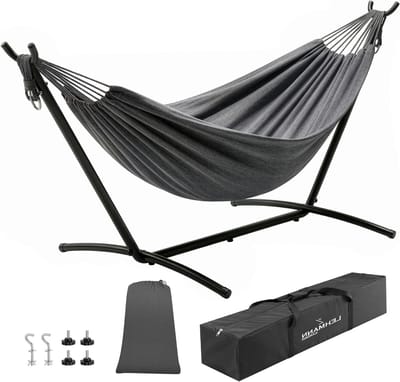 Hangmat met frame - Dubbele hangmat - Ontspannen in de tuin - 6-voudig in hoogte verstelbaar - 200 kg belastbaar
