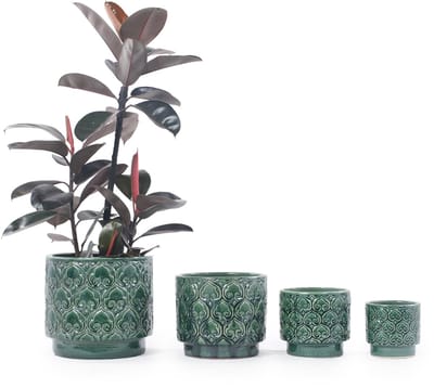 Keramische Bloempot - Groene Plantenpot - Plantenbak Vetplanten - Binnenpot - Afvoergat - Ademend - Hartjesmotief - Glanzend - Vensterbank - 24 cm - 1 Stuk - Groen