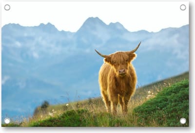 Schattige Schotse Hooglander - Tuinposter 90x60 - Wanddecoratie - Dieren - Natuur