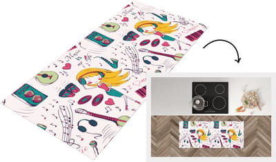 Keukenloper - Loper keuken - Meiden - Muziek - Koptelefoon - Patronen - 120x50 cm - Keukenloper vinyl