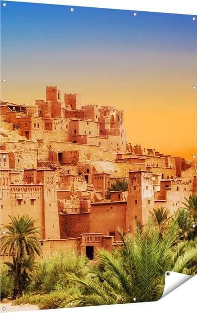 Gards Tuinposter Kasbah Ait Ben Haddou Stad in Marokko - 120x160 cm - Tuindoek - Tuindecoratie - Wanddecoratie buiten - Tuinschilderij
