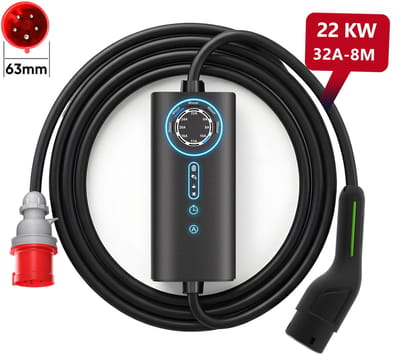 Hexinex - EV Mobiele Thuislader Laadkabel - 22 KW 32 A-8 m - laadstation Geschikt voor Elektrische Auto's