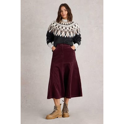 White Stuff Quinn Organic Cord Skirt Dark Plum Size: 8 REGULAR | Midi Skirts Outlet | Dames | Paars