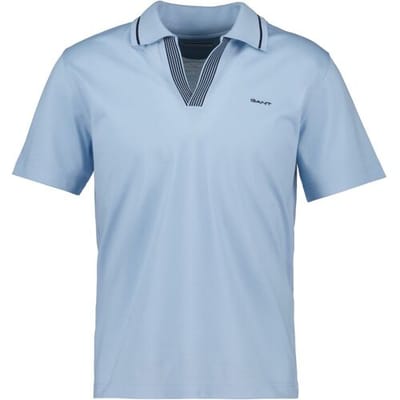 Gant Polo Tipping Details No Buttons Collar Fresh Blue / male