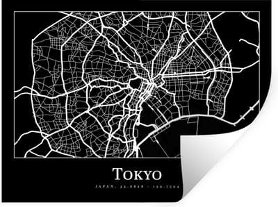 Muurstickers - Sticker Folie - Kaart - Tokio - Stadskaart - Plattegrond - Tokyo - 40x30 cm - Plakfolie - Muurstickers Kinderkamer - Zelfklevend Behang - Zelfklevend behangpapier - Stickerfolie