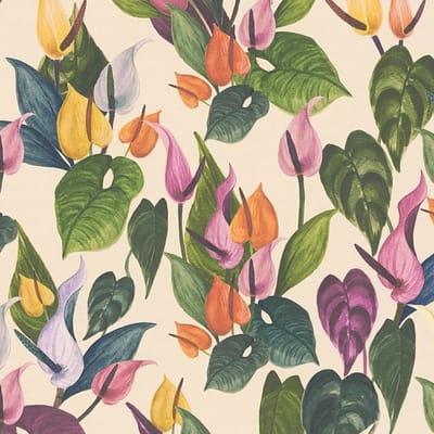 Bloemen behang Profhome 782101-GU vliesbehang hardvinyl warmdruk in reliëf glad met bloemmotief mat ivoor groen paars blauw 5,33 m2