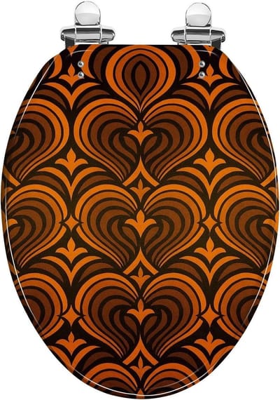 Wc-bril Abstract Design - Toiletbril Rond - Badkamer Decoratie - Zacht Sluitend Scharnier - 40-47 cm Lengte - Bruin Oranje Zwart