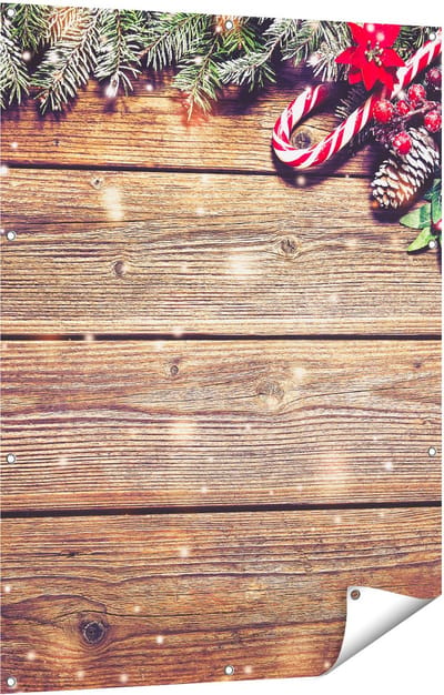 Gards Tuinposter Kerst Sfeer Achtergrond met Dennenbomen - 90x120 cm - Tuindoek - Tuindecoratie - Wanddecoratie buiten - Tuinschilderij