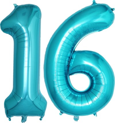 Folie Ballon Cijfer 16 Jaar Cijferballon Feest Versiering Folieballon Verjaardag Versiering Blauw XL 86Cm Met Rietje