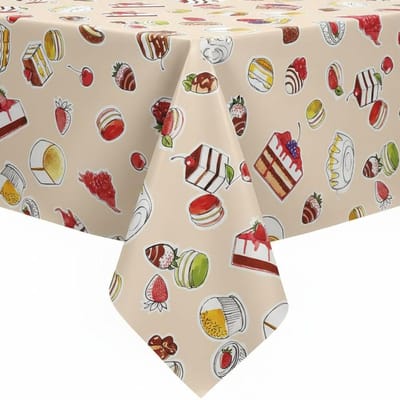 Protecttable - Tafelzeil Zoete Taartjes Beige 140x50cm - Tafelkleed Afwasbaar - Kunststof
