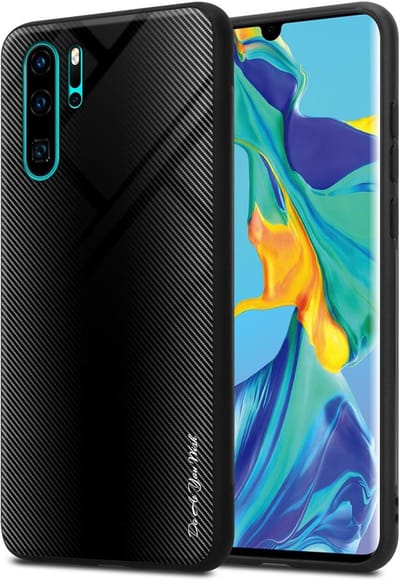 Cadorabo Hoesje geschikt voor Huawei P30 PRO in OPAAL ZWART - Beschermhoes gemaakt van TPU silicone Case Cover en achterkant van gehard glas