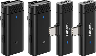 Ulanzi HM2301 Draadloze microfoon met 2 zenders en 2 ontvangers - Voor iPhone en Android smartphones - Opnemen op meerdere apparaten - 30M bereik - Tot 5 uur gebruiksduur - Zwart