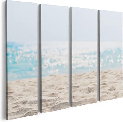 Artaza Canvas Schilderij Vierluik Helder Witte Strand Met Zee Uitzicht - 80x60 - Foto Op Canvas - Canvas Print