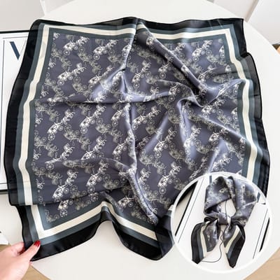 Dames Sjaal - Sjaals - Stola - Vierkante doek - Elegant Stijlvol Dames haar sjaal - Satijn zijde - Hals sjaaltje - Sjaaltje Satijn - Neksjaaltje - Omslagdoek Modesjaals - Neksjaal - Klein Sjaaltje -Franse Wagen - Smog Blue-70*70CM