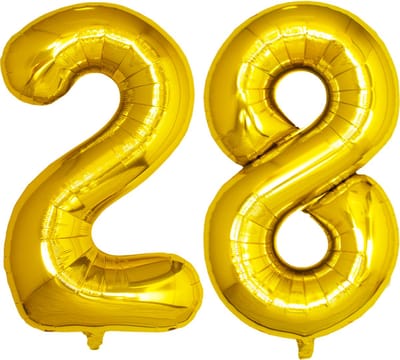 Folie Ballon Cijfer 28 Jaar Goud Verjaardag Versiering Helium Cijfer Ballonnen Feest versiering Met Rietje - 86Cm