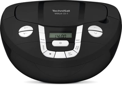 TechniSat VIOLA CD-1 - draagbare stereo cd-speler, Boombox met praktische draaggreep (radio voor kinderen, FM-radiotuner, Bluetooth-ontvangst, 2 x 1 W RMS-vermogen, net- en batterijvoeding) zwart
