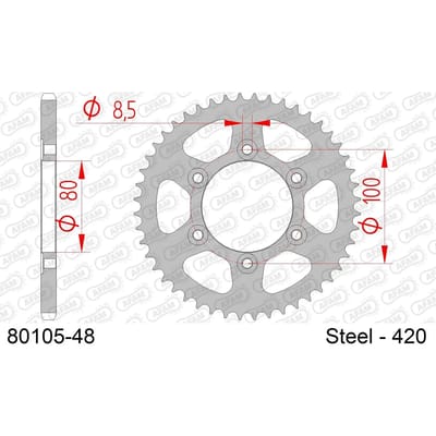 Stalen motortandwiel achteraan Afam 420 48 dents
