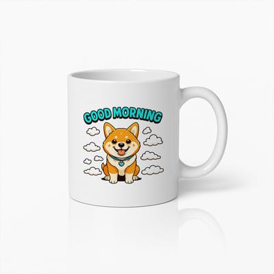 Good Morning Hond Mok 330ml – Schattige Shiba Inu Koffiebeker – Leuk Cadeau voor Hondenliefhebbers & Ochtendkoffie Fans