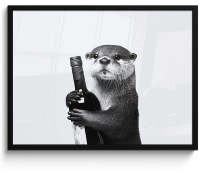 Poster in lijst - Fotolijst 70x50 cm - Posters - Wijnfles - Otter - Zwart - Posterlijst zwart - Decoratie - Wanddecoratie woonkamer - Muurdecoratie slaapkamer