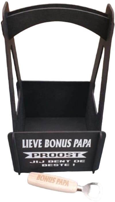 Decoratieve houten bier tas - kratje - houten bieropener - opa - bonus papa - papa