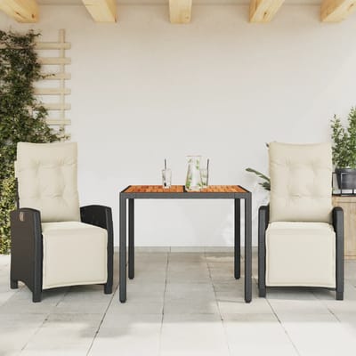 vidaXL - 3-delige - Tuinset - met - kussens - poly - rattan - zwart
