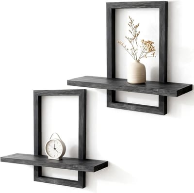 Set van 2 Zwarte Houten Wandplanken - Drijvende Planken voor Woonkamer en Slaapkamer Decoratie, Ruimtebesparend en Stijlvol
