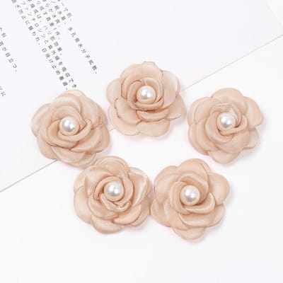 Fleurs artificielles Tête avec perle Tissu en mousseline de soie Épingle à cheveux Corsage Robe de mariée Accessoires de confection de vêtements Fleurs en soie kaki