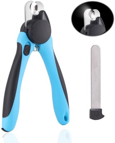 TOVBMUP Nagelknipper voor huisdieren - Nagelknipper voor katten en honden - Geschikt voor beginners - geschikt voor kleine en grote nagels - Nagelvijl inbegrepen in handvat - Alternatief voor nagelslijper - Blauw - Met licht