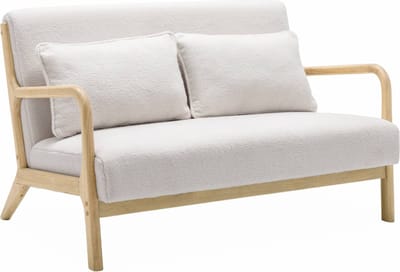 sweeek - Scandinavische 2-zitsbank naturelkleurig hout en bouclé - lorens