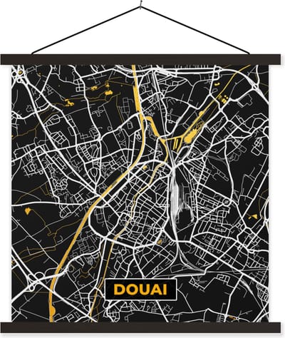 Posterhanger incl. Poster 60x60 cm - Schoolplaat - Douai - Kaart - Stadskaart - Frankrijk - Plattegrond - Textielposter - Zwarte latten - Stadskaart
