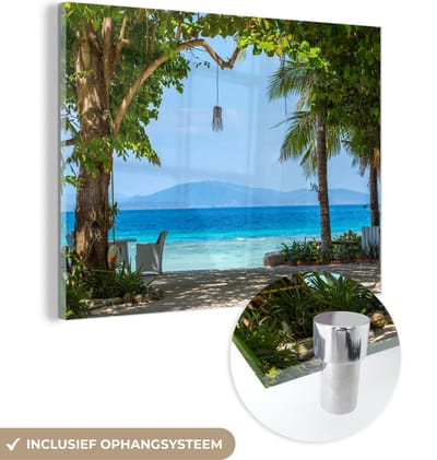 MuchoWow® Glasschilderij 40x30 cm - Schilderij acrylglas - Tropisch - Strand - Zee - Foto op glas - Schilderijen
