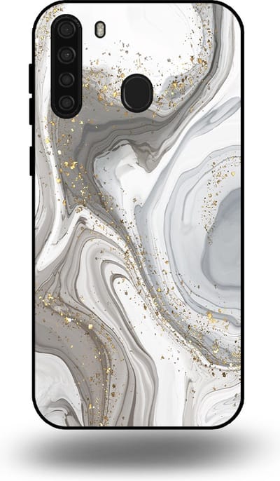 Smartphonica Telefoonhoesje geschikt voor Samsung Galaxy A21 met marmer opdruk - TPU backcover case marble design - Zilver geschikt voor Samsung Galaxy A21