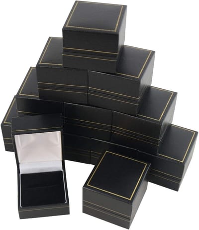 Ringendoosjes - Juwelendoosjes Cadeauverpakking - Ring Presentatie - Zwart Kunstleer Goudkleurig - 45mm x 51mm x 36mm - Zwart