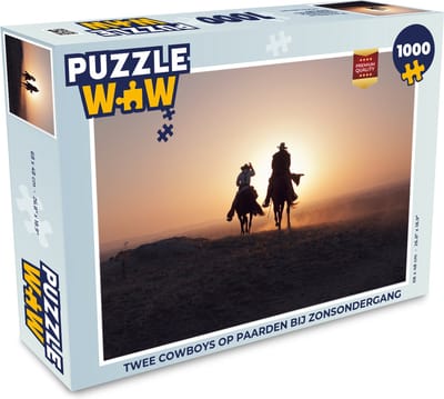 Puzzel Twee cowboys op paarden bij zonsondergang - Legpuzzel - Puzzel 1000 stukjes volwassenen