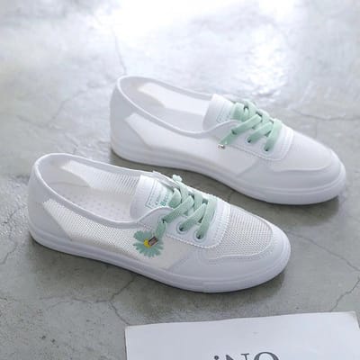 Dames Zomer Sportschoenen Mesh Platte Zool Kleine Witte Schoenen Casual Ademend Bonenschoenen 40 groen