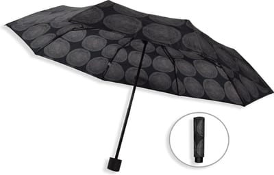 Paraplu zwart met Klasse: Modieuze Opvouwbare Compagnon - Ø 90 cm - Ronde Cirkels Print Dessin - Zwart Kunststof Handvat - Glasfiber Eindstuk Balein - Regenbestendig Polyester Doek