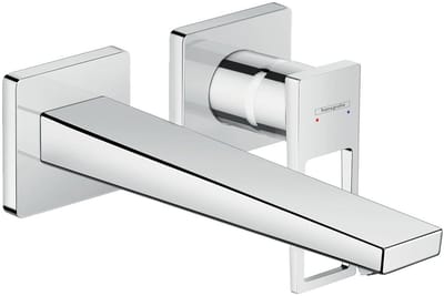 hansgrohe Metropol ééngreeps wastafelmengkraan met beugelgreep afbouwdeel voor wandmontage, plaat, voorsprong 225 mm en afvoerplug chroom