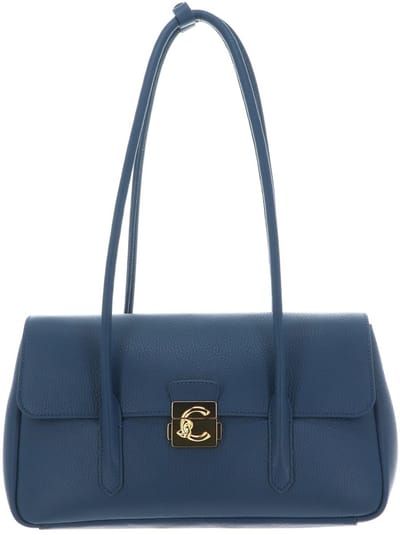 COCCINELLE Leren schoudertas handtas C-Me Lock Handbag Grained Leather Deep Blue blauw