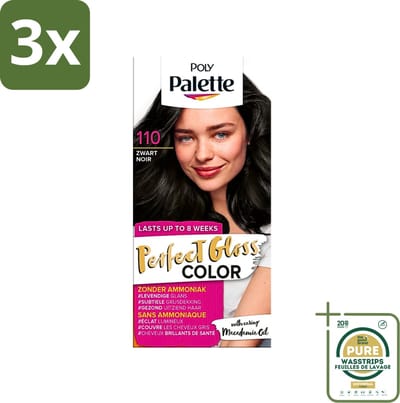 3 x Poly Palette - Haarverf - Glossy Zwart 110 - 115ml - Grootverpakking - Haarverf - Glossy Zwart - Zonder Ammoniak - Gezond Haar - Glans
