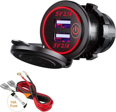 Thijox - Dubbele USB-oplader voor auto, 5V/4,2A, met touch-schakelaar, energiezuinig, ideaal voor vrachtwagens, SUV’s, boten en motoren