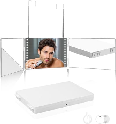 Verstelbare 360 Graden Spiegel met Verlichting - Oplaadbare Opvouwbare Make-upspiegel met 10x Vergroting voor Haarstyling