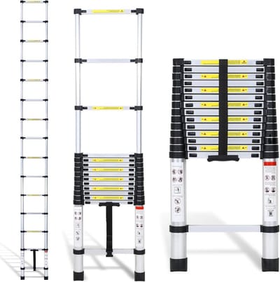 Telescopische ladder - Uittrekbare ladder - Kluswerkzaamheden uitvoeren - Antislip aluminium - 44 meter - Zilver