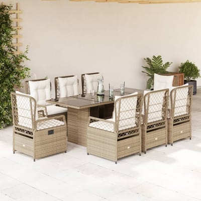 vidaXL - 9-delige - Tuinset - met - kussens - poly - rattan - beige