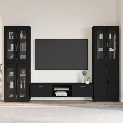 vidaXL Tv-meubelset met lade met plank FLORIN 3 pcs Zwart Bewerkt hout