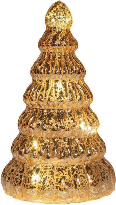 Anna's Collection Kerstboom beeldje - goud - met LED licht - 18 cm - glas - verlicht decoratie boompje - kerstverlichting