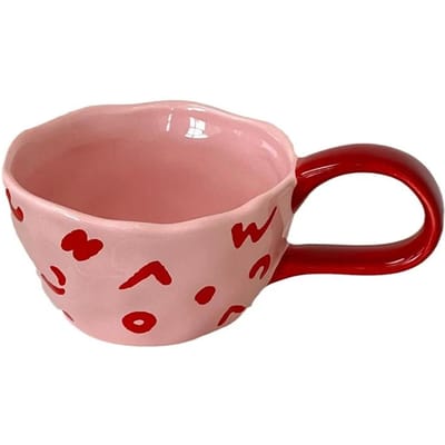 300ml Onregelmatige Handgeknepen Keramische Mok Rode Letter Koffiekop Koreaanse Stijl Waterbekers Ontbijt Havermout Theekop Verjaardagscadeau 300ml multi