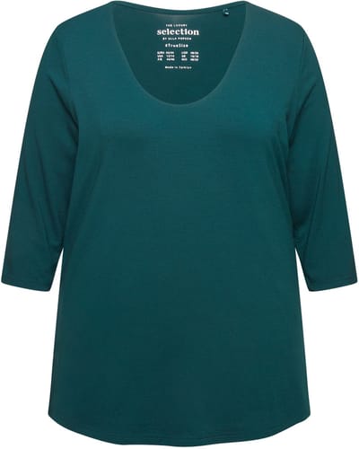 Ulla Popken - Dames - Shirt diepe ronde hals 3/4-mouw - Diepgroen - Maat 46+