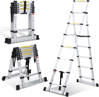 Telescopische Vouwladder - Multifunctionele Ladder met Antislip Treden - 6 + 7 Sporten - Draagvermogen tot 150 kg